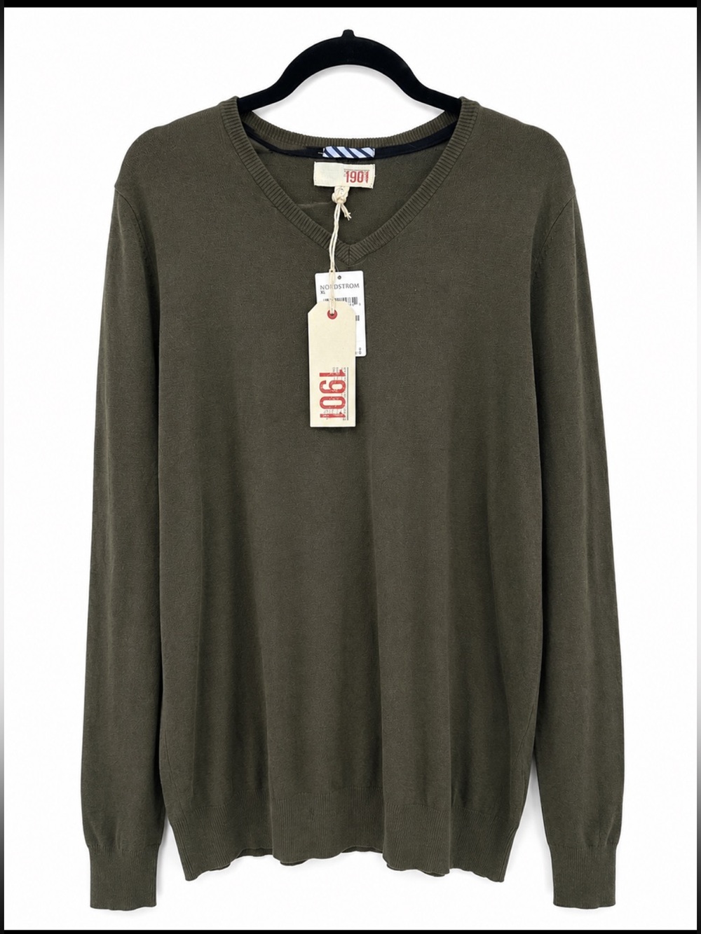 1901 Nordstrom NWT Men’s XL V-Neck Sweater Green Forest Cotton Blend